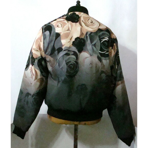 New Womens NWT $200 Satin Puma Reversible Rose Bomber Jacket S Black Beige Small - Picture 4 of 12